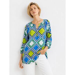 Mud Pie Blue Green Geometric Print Tunic Top Long Sleeve Gold Button Size M